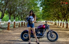 Sexy Girl on Royal Enfield Bobber Motorcycle India