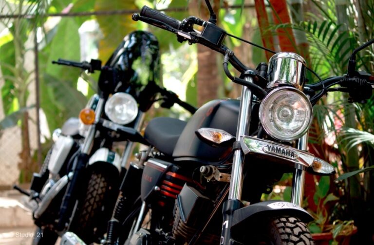 Restored Yezdi 250 and Yamaha RX 135 at Studio 21 Design