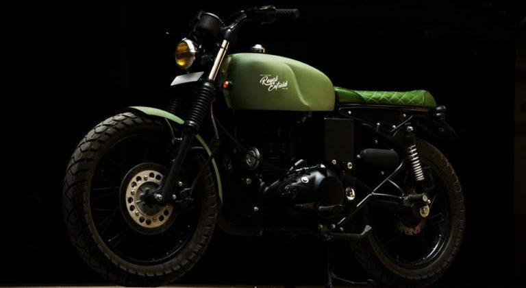Military Green Cafe Racer over a Royal Enfield Classic ~ Eimor Customs