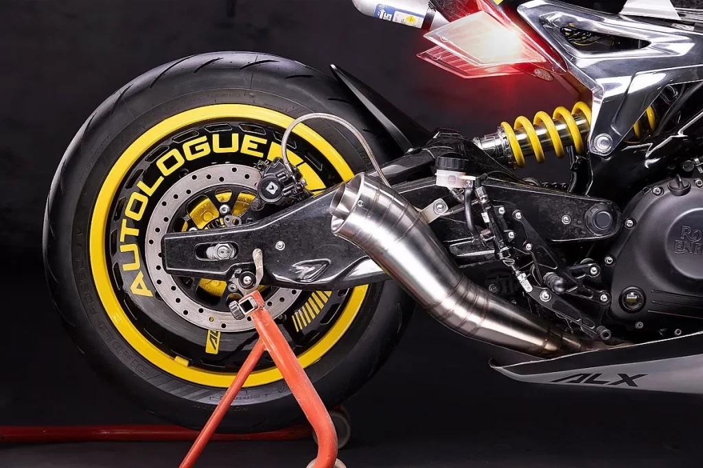 Close-up of custom components on Guerrilla Concept motorcycle