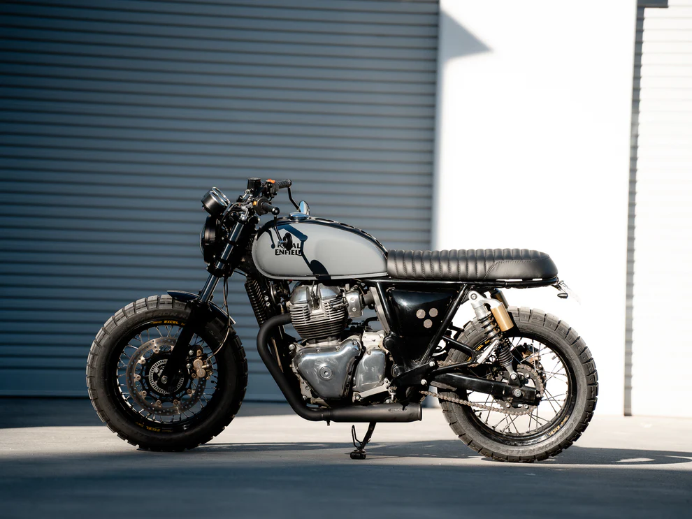 Side view of Purpose Built Moto Royal Enfield Interceptor scrambler