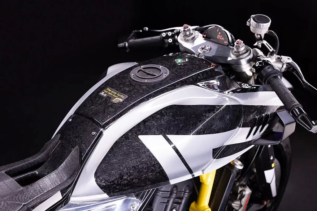 Tank and seat detail on Royal Enfield Guerrilla Concept prototype