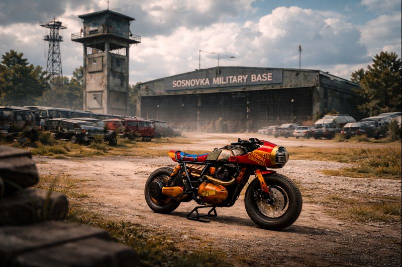 Custom Royal Enfield motorcycle showcased on Erangel map in BGMI