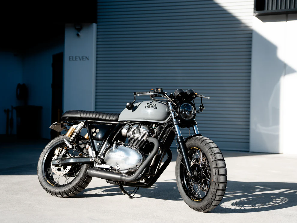 Royal Enfield Interceptor scrambler wide wheel conversion by PBM