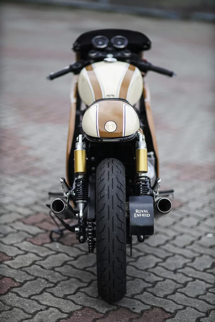 Custom seat and tail section on Interceptor 650 café racer