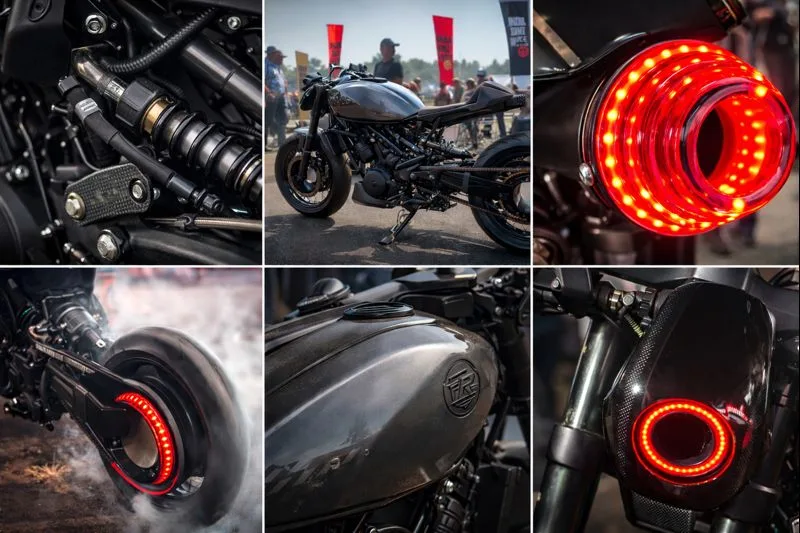 Custom fuel tank tail light, headlight, paint, chain design on Royal Enfield Guerrilla 450 Gravity