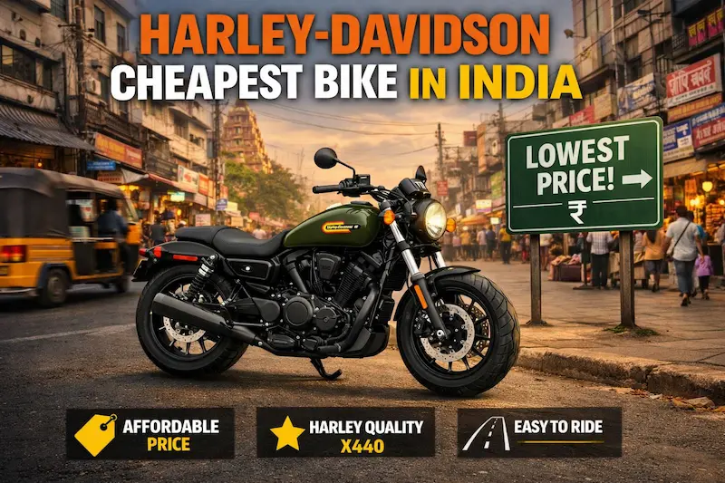 Harley Davidson X440 cheapest Harley Davidson bike in India showing cruiser design and price