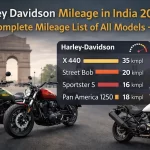 Harley Davidson motorcycles showing mileage comparison including X440 Nightster and Sportster S