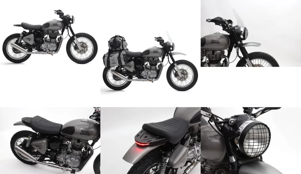 JD Customs Royal Enfield modification kits – bobber seat, rear fender, rack and lighting accessories