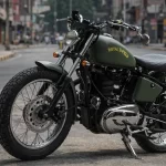 Royal Enfield Classic 500 in matte olive green side view civilian legal colour