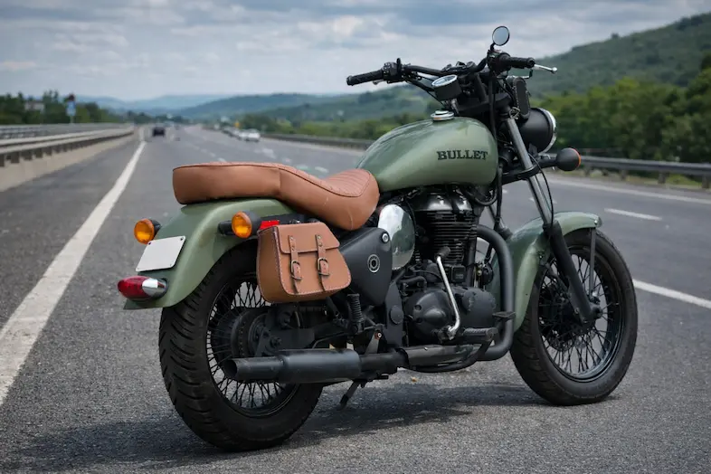 Royal Enfield matte olive finish side profile civilian shade by Eimor Custom hyderabad