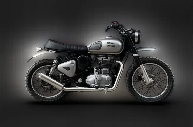 JD Customs bolt-on kits for Royal Enfield showing seat, rear fender, rack and headlight upgrades