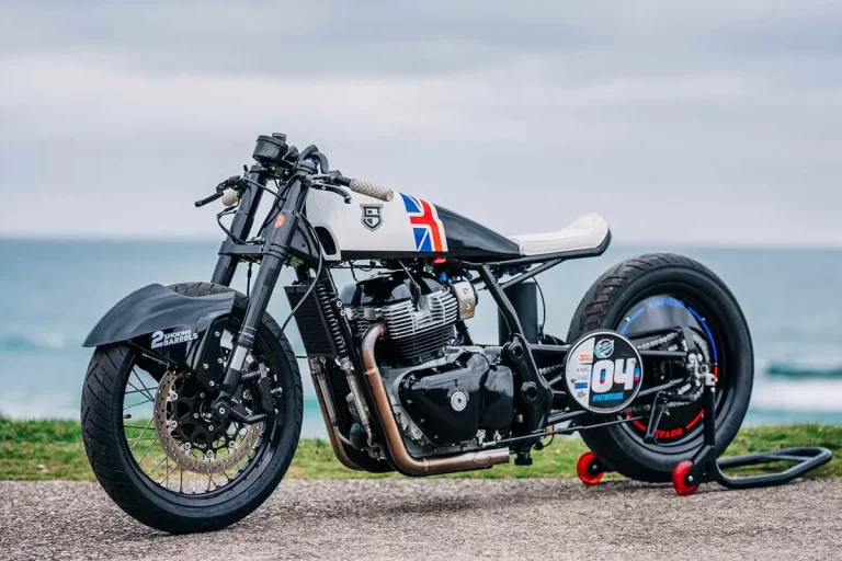 Sinroja custom Royal Enfield Continental GT650 cafe racer built for Sultans of Sprint drag racing