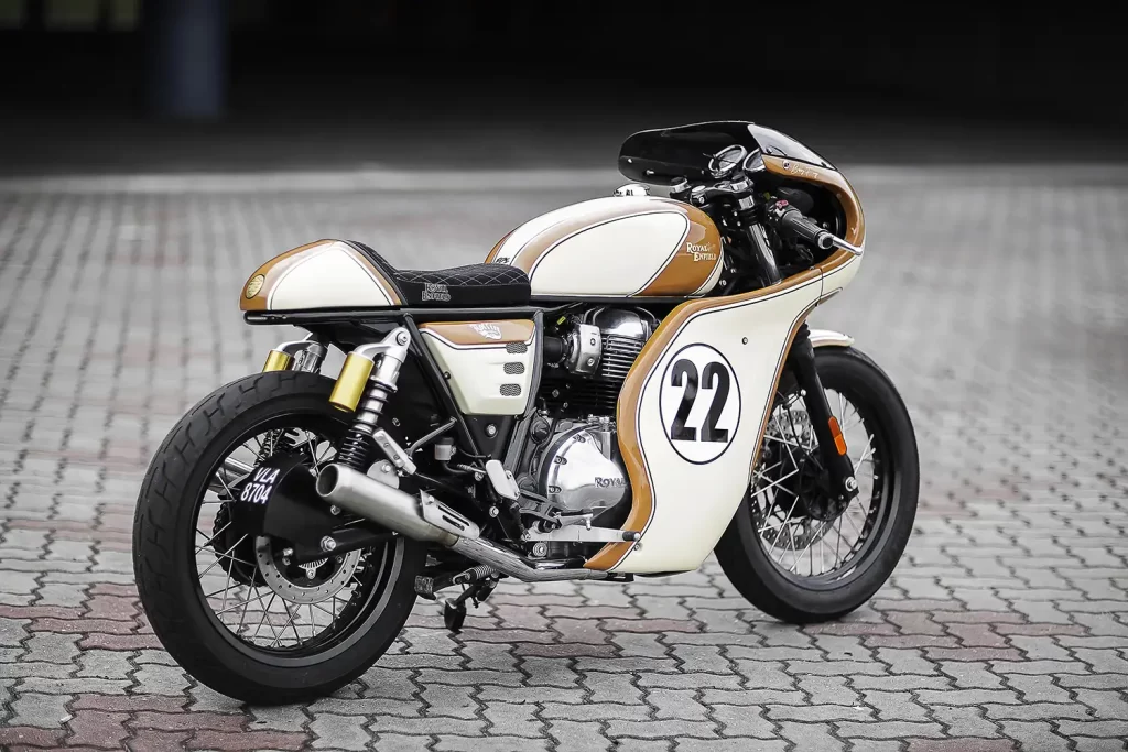 Exhaust and engine detail on modified Interceptor 650