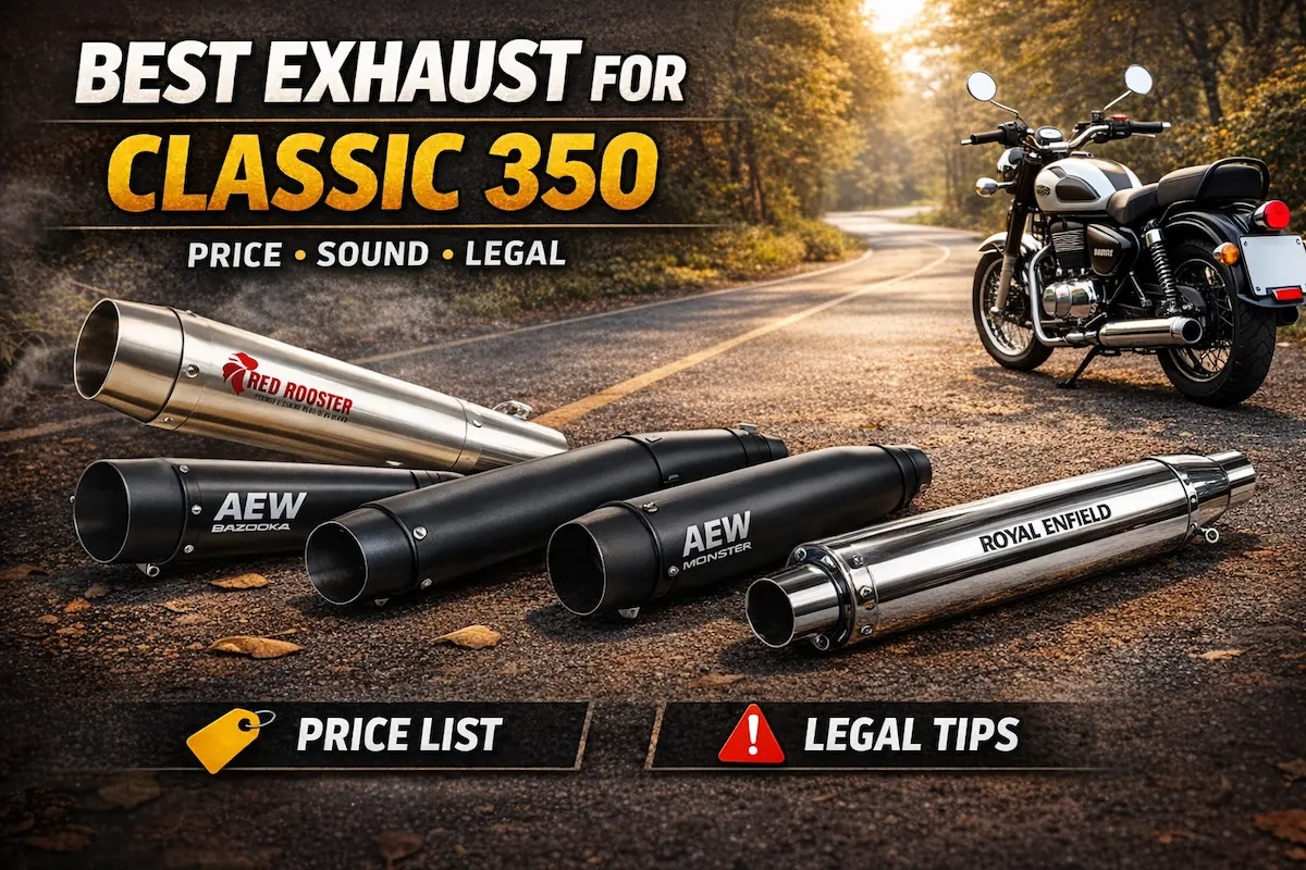 Best exhaust for Royal Enfield Classic 350 with price list, sound comparison, and legal aftermarket exhaust options