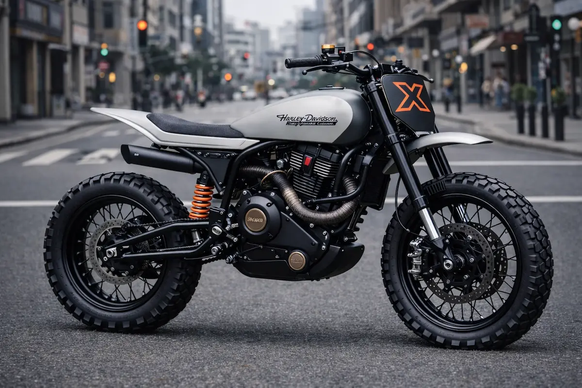 Custom Harley-Davidson X440 Rajputana Customs scrambler parked outdoors