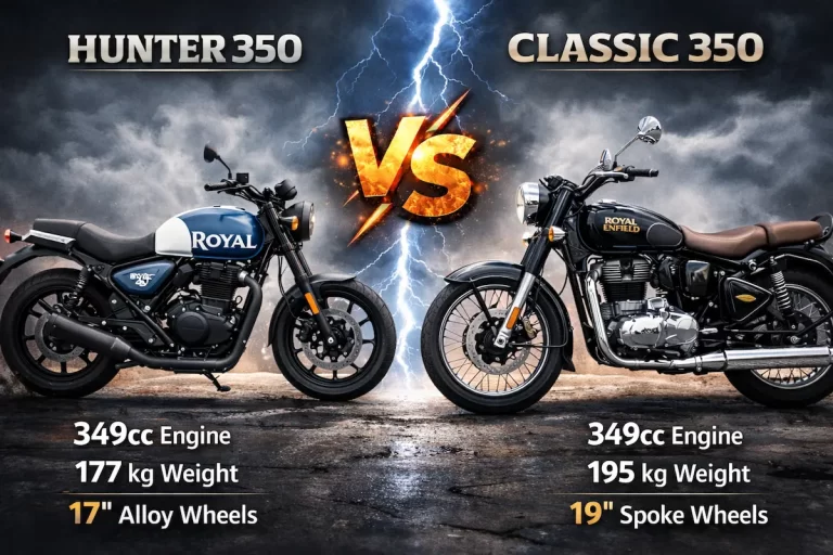 Hunter 350 vs Classic 350 comparison 2026 showing side by side design and styling difference
