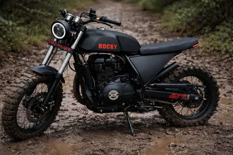 Royal Enfield Himalayan KGF custom build by Dirt Machine with matte black styling and off-road tires