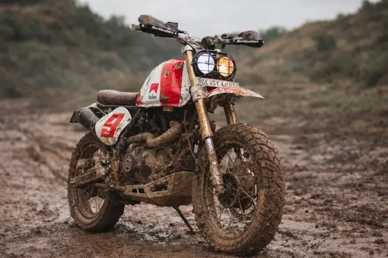 Royal Enfield Himalayan Marlboro scrambler muddy off-road trail custom build