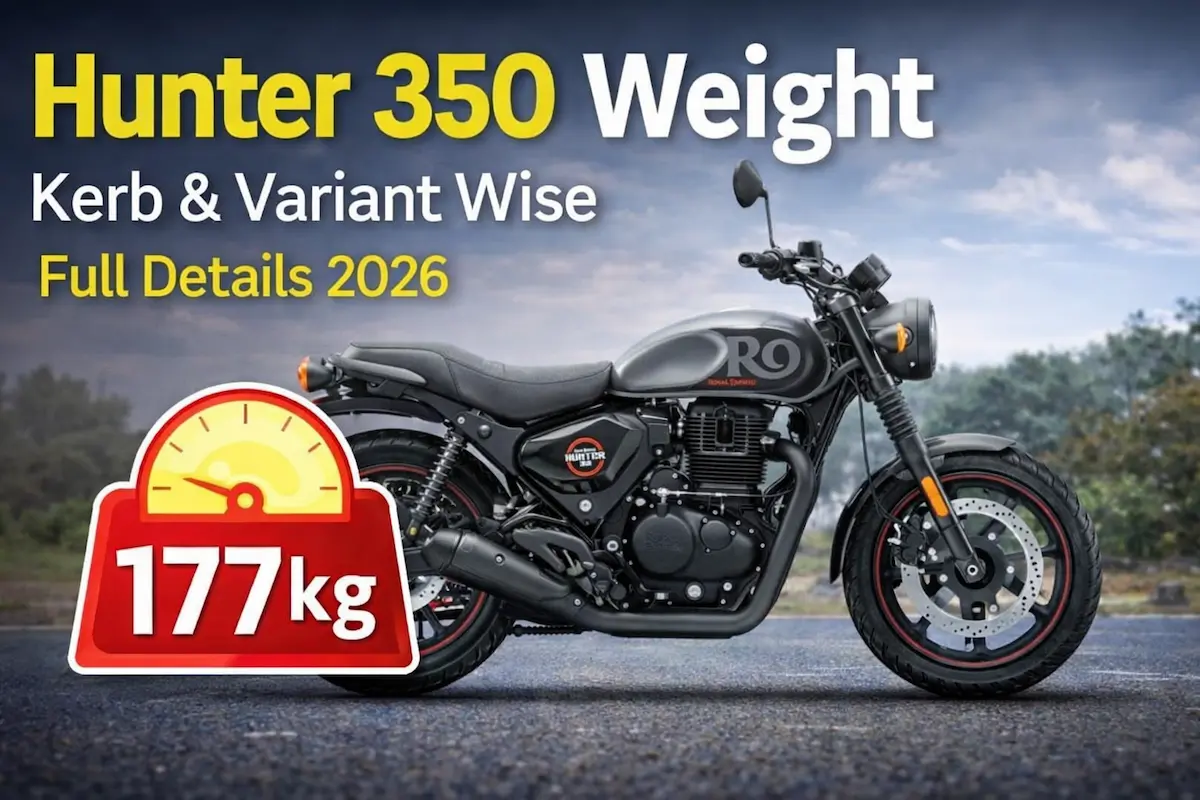 Royal Enfield Hunter 350 weight 177 kg kerb weight side view 2026 model