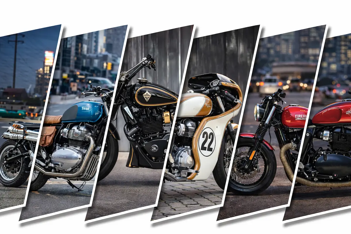 Royal Enfield Interceptor 650 custom builds collage cafe racer scrambler bobber cruiser