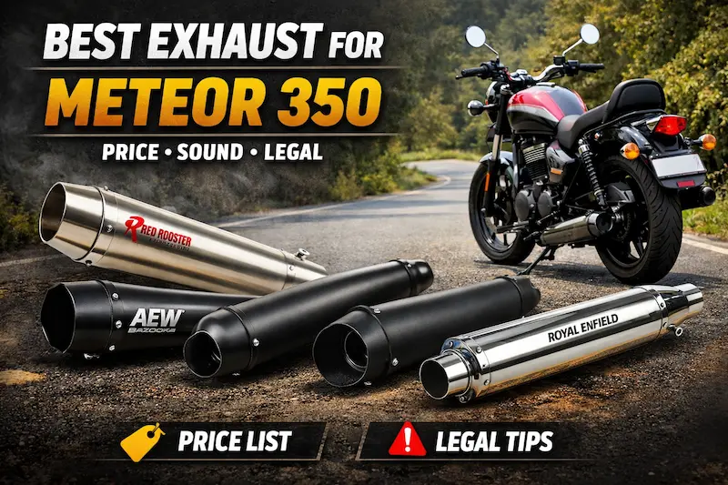 Best exhaust for Royal Enfield Meteor 350 with price, sound comparison, and legal aftermarket exhaust options