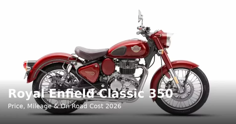 Royal Enfield Classic 350 price in India feature image showing red Classic 350 motorcycle side view