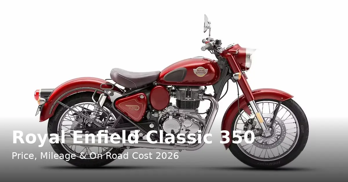 Royal Enfield Classic 350 price in India feature image showing red Classic 350 motorcycle side view