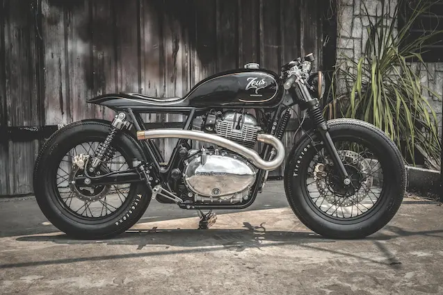 Zeus Custom Interceptor 650 cafe racer black bronze paint full motorcycle profile